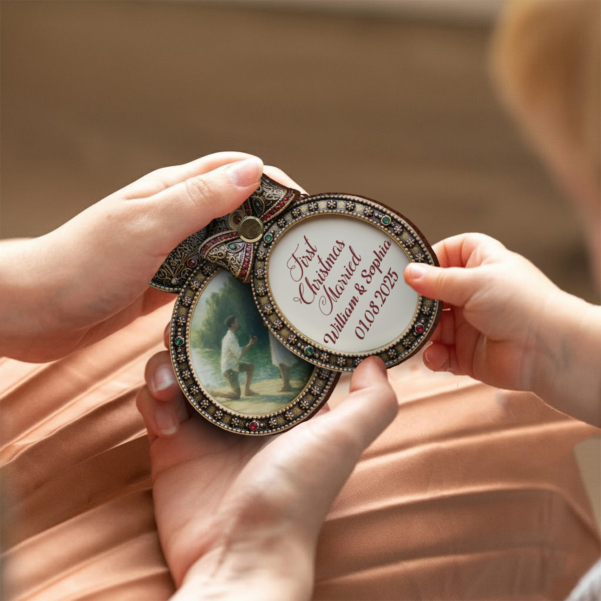 Our First Christmas Married - Personalized Mouse Flip Ornament