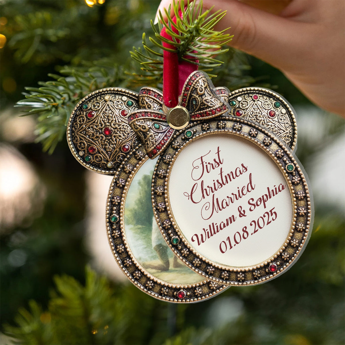 Our First Christmas Married - Personalized Mouse Flip Ornament