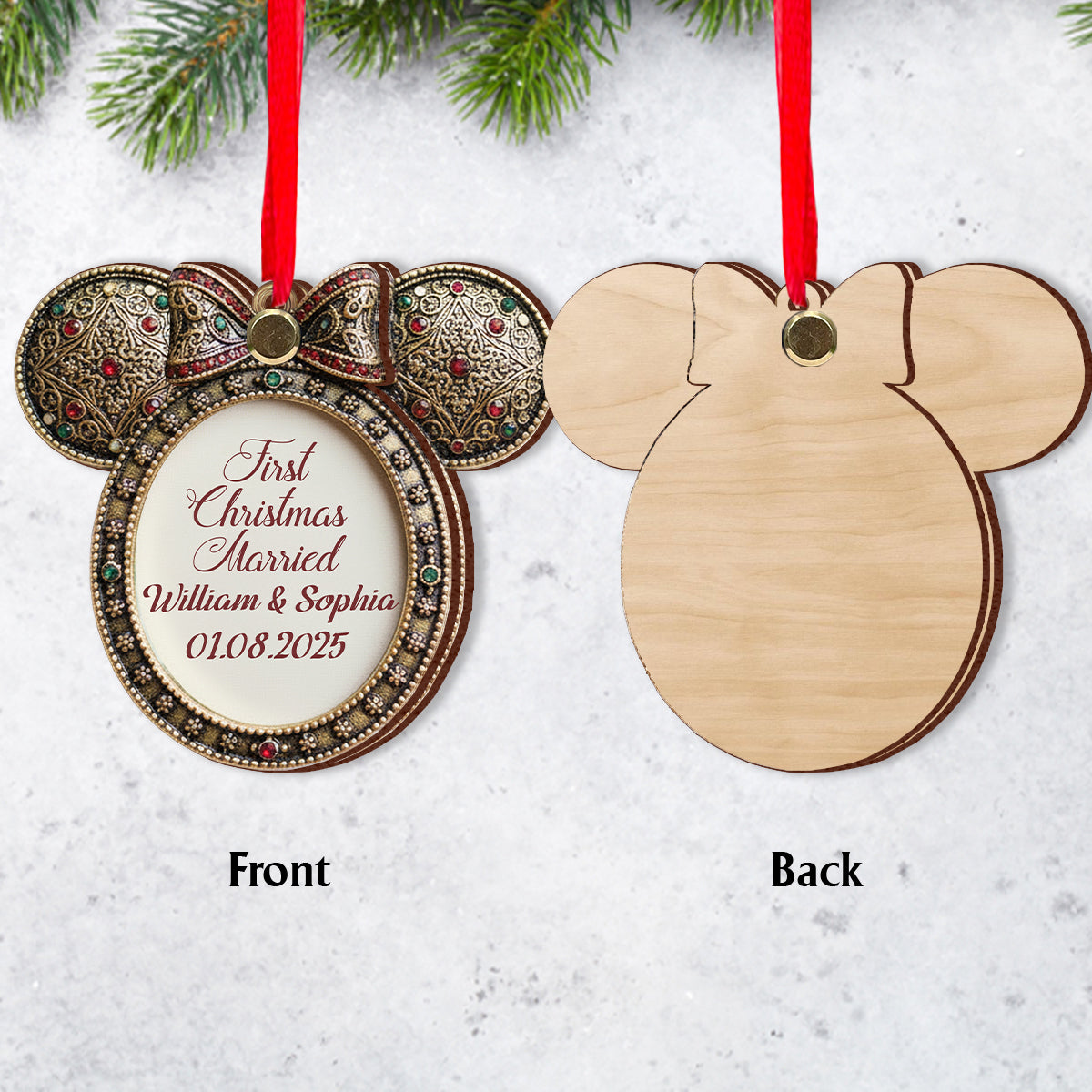 Our First Christmas Married - Personalized Mouse Flip Ornament