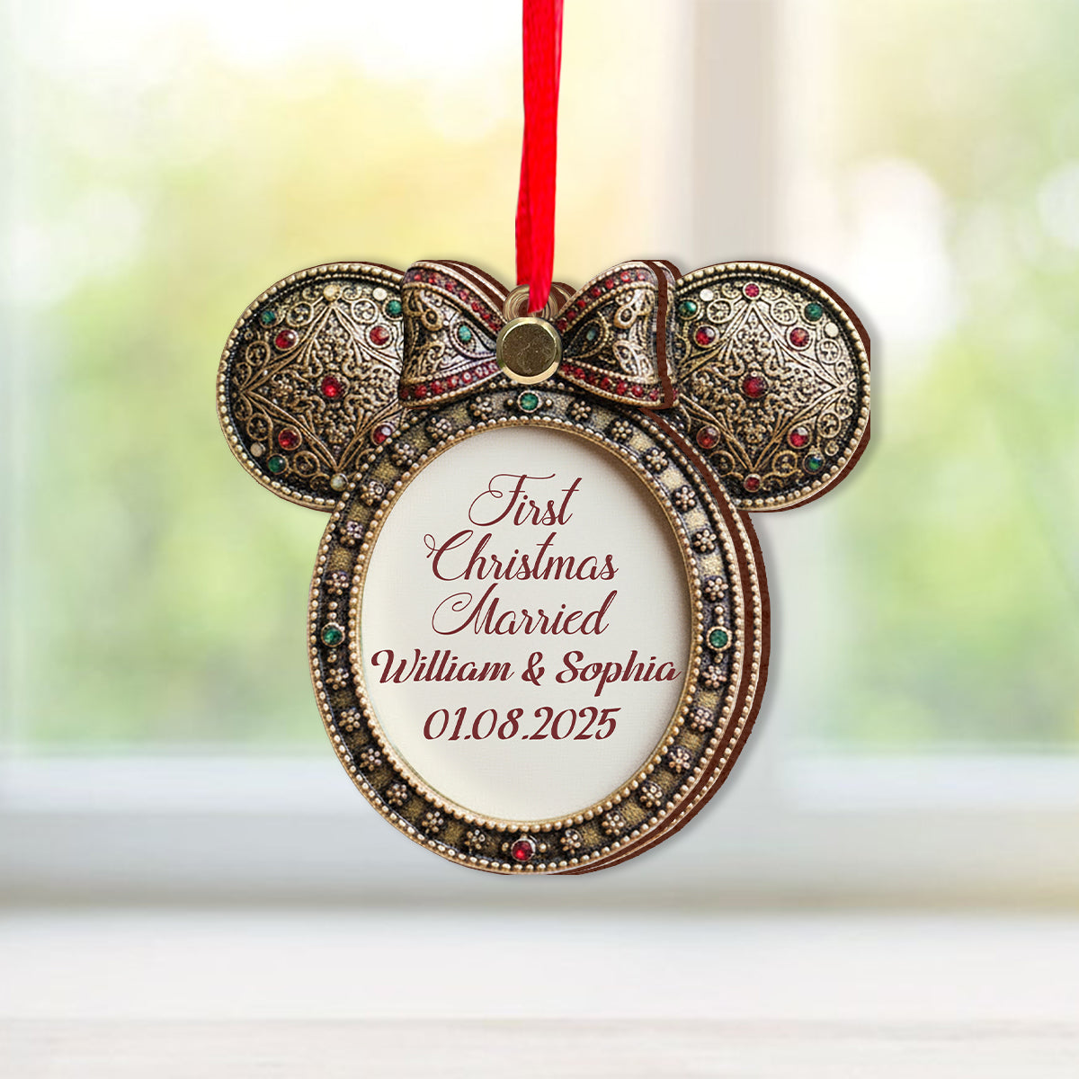 Our First Christmas Married - Personalized Mouse Flip Ornament