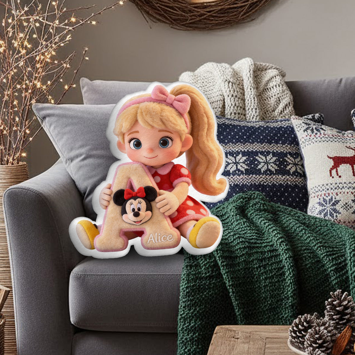 Custom Any Photo Name Initial Letter - Personalized Mouse Faux Fur Shaped Pillow