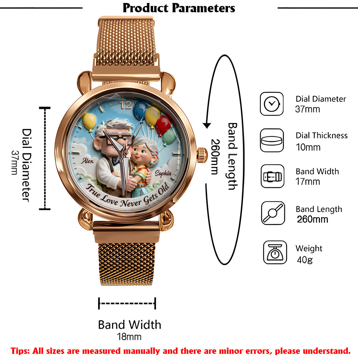 True Love Never Gets Old - Personalized Up Movie Couple Women Hand Watch