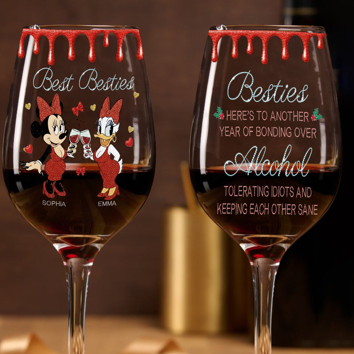 Besties Here To Another Year Of Bonding Over - Personalized Bestie Wine Glass With Long Stem