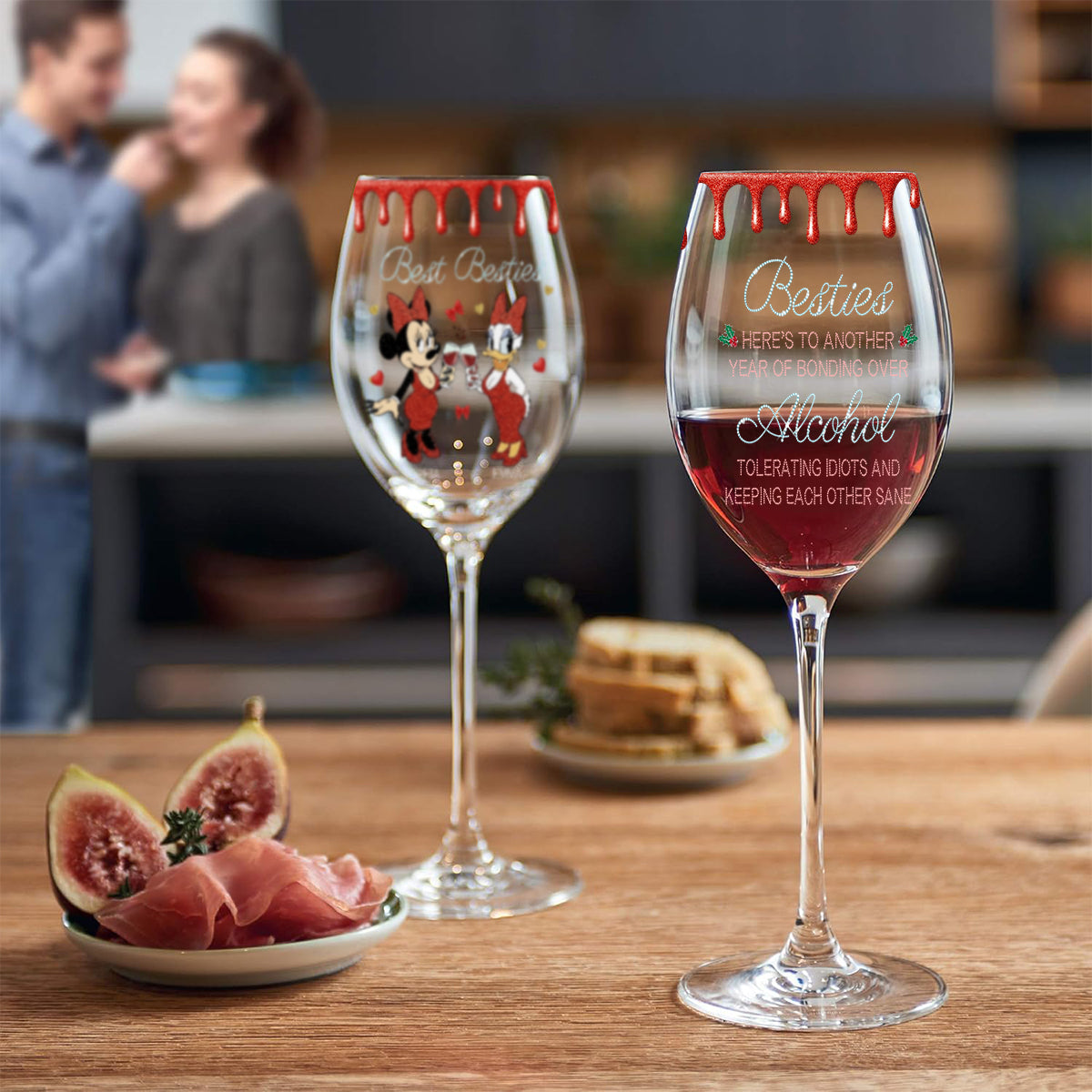 Besties Here To Another Year Of Bonding Over - Personalized Bestie Wine Glass With Long Stem