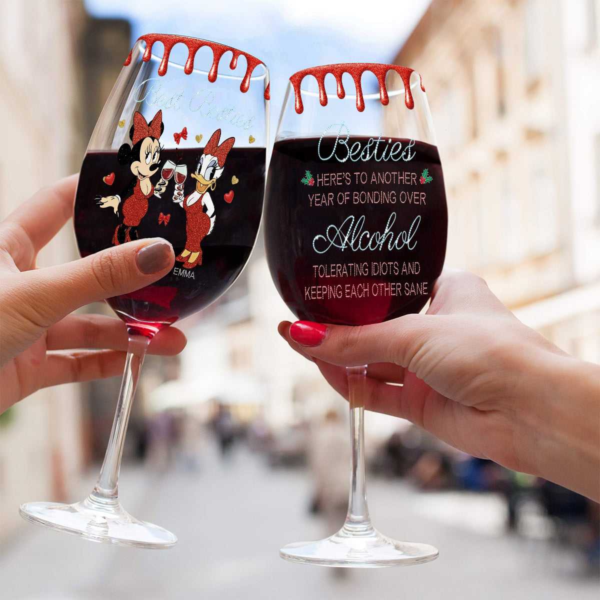 Besties Here To Another Year Of Bonding Over - Personalized Bestie Wine Glass With Long Stem