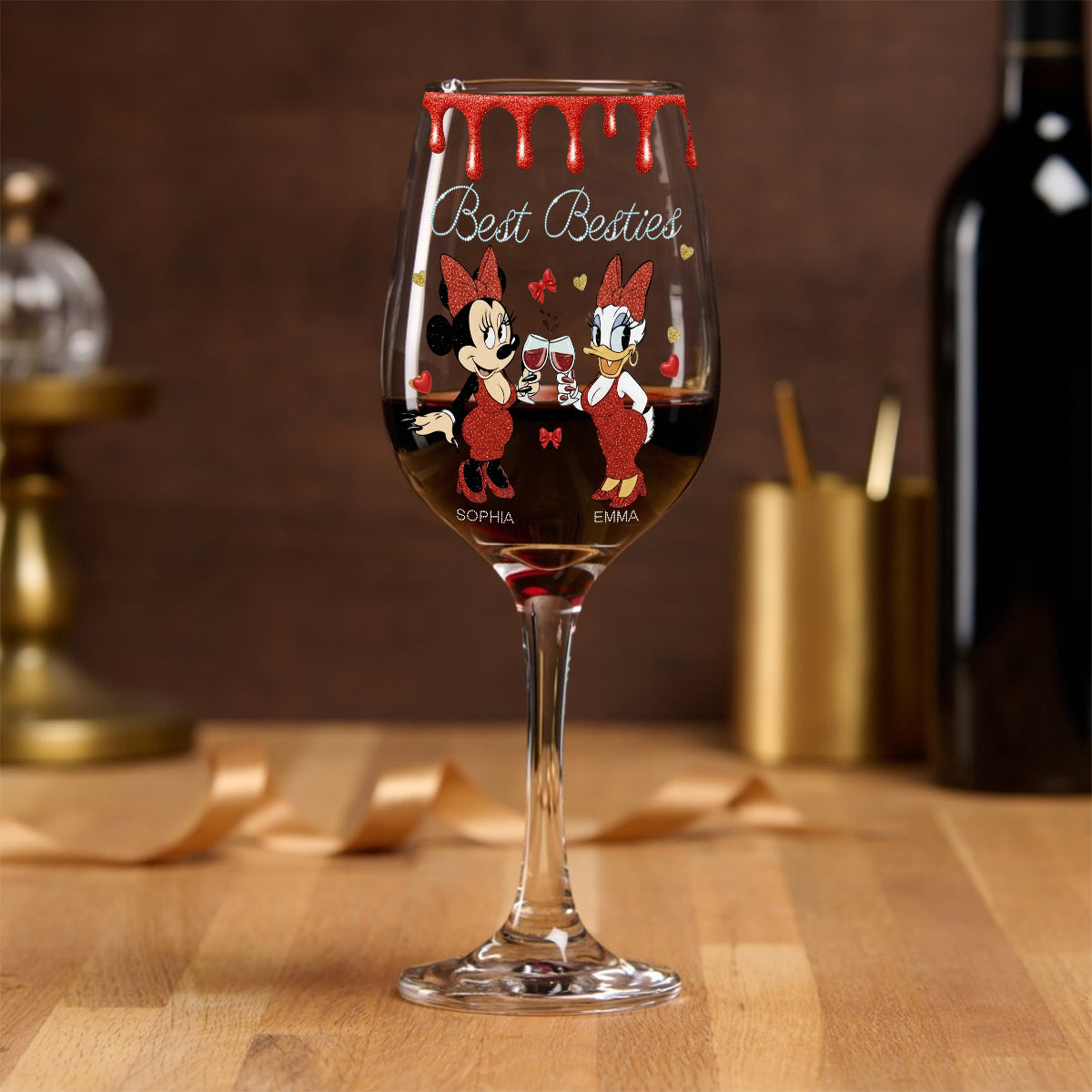 Besties Here To Another Year Of Bonding Over - Personalized Bestie Wine Glass With Long Stem