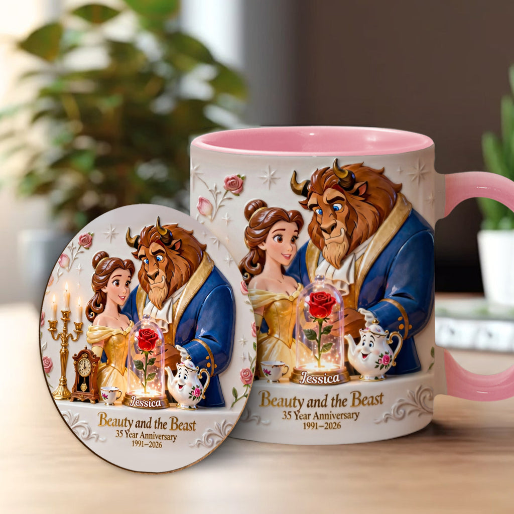 35 Year Anniversary - Personalized Beauty And The Beast Accent Mug & Coaster
