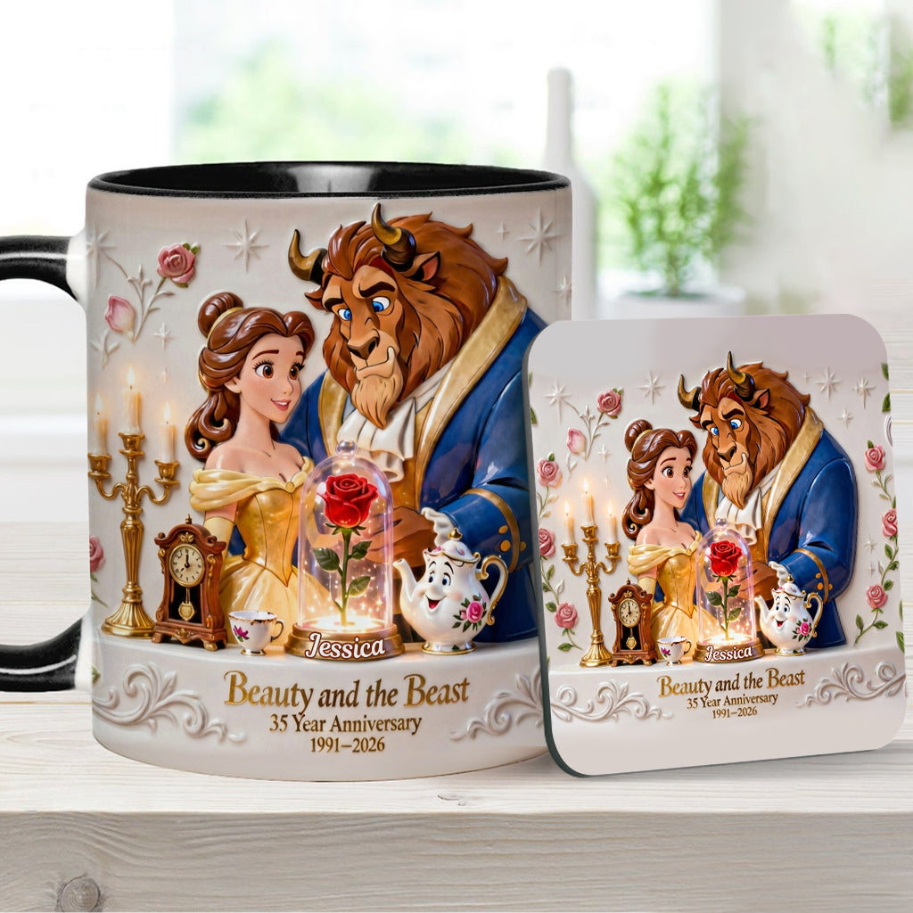 35 Year Anniversary - Personalized Beauty And The Beast Accent Mug & Coaster