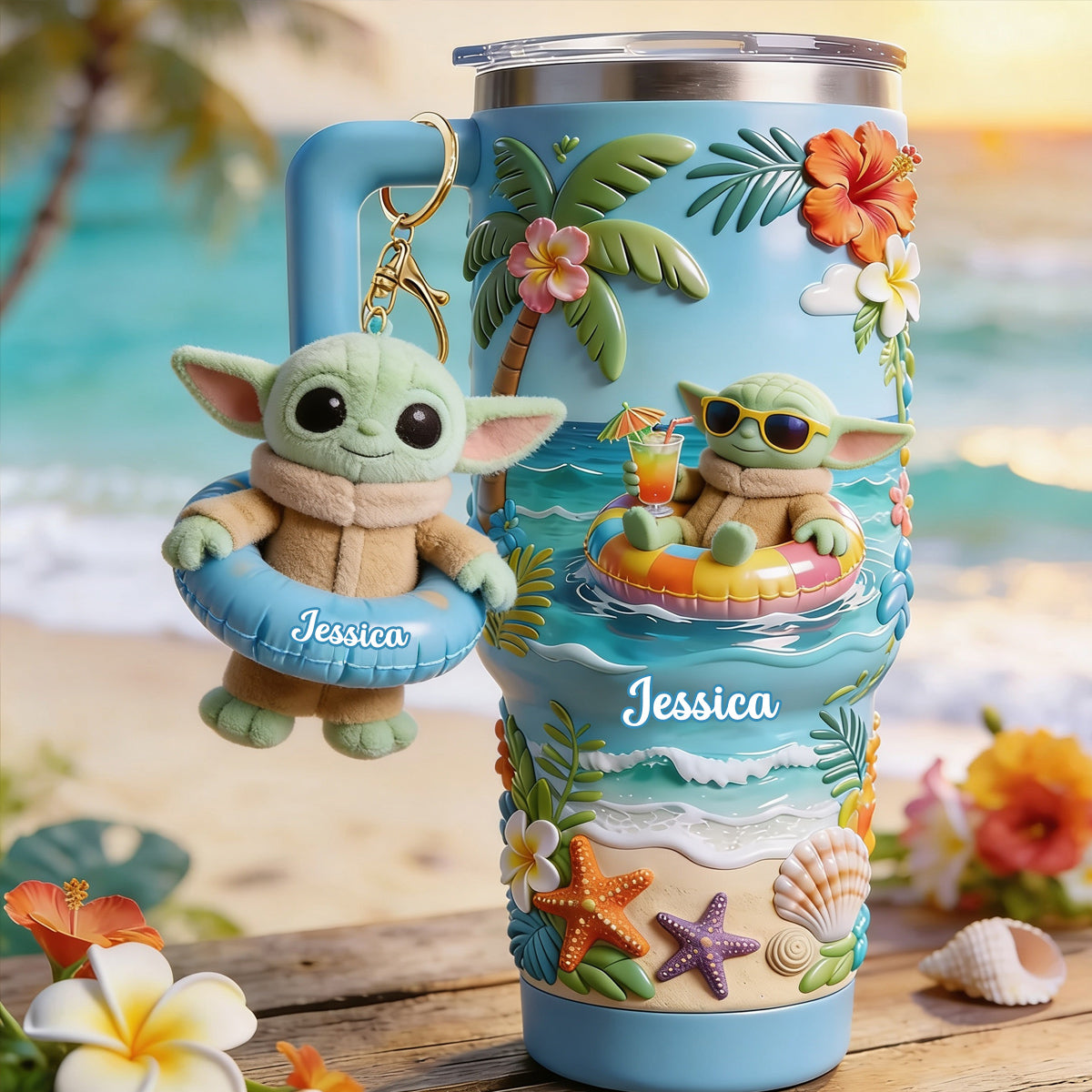 Green Baby Summer Vibes - Personalized The Force Tumbler With Plush Charm