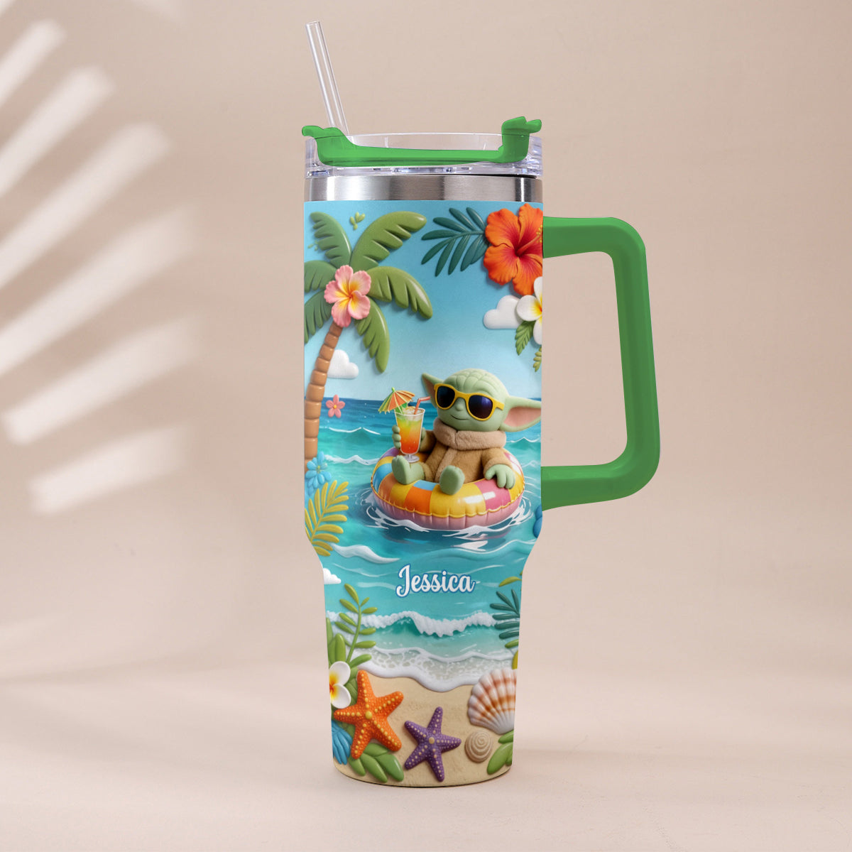 Green Baby Summer Vibes - Personalized The Force Tumbler With Plush Charm