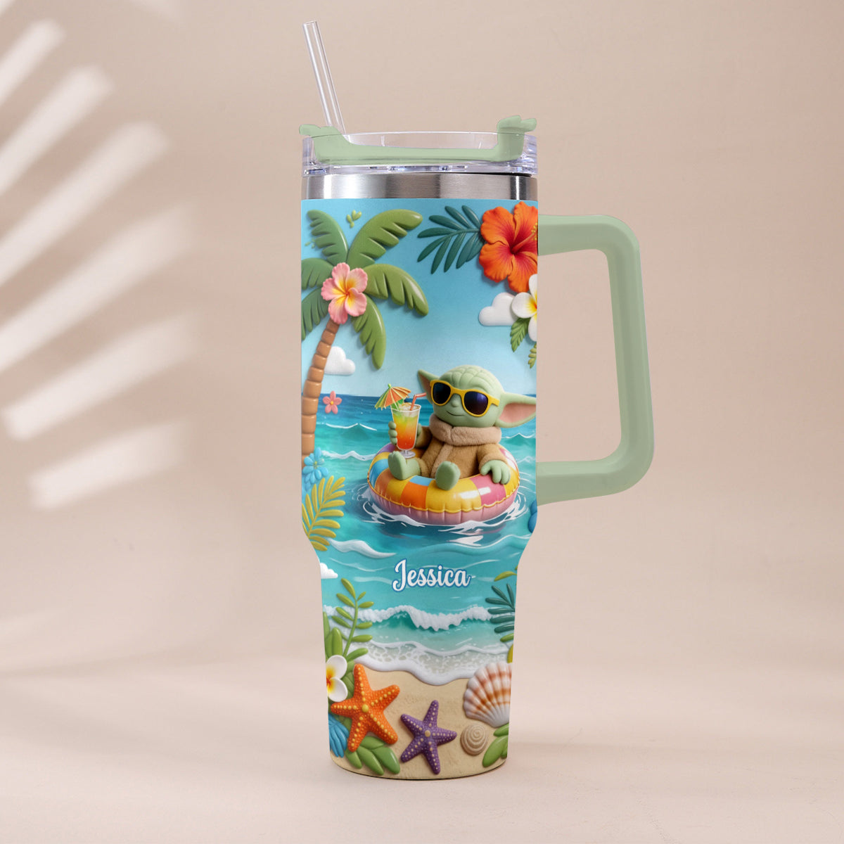 Green Baby Summer Vibes - Personalized The Force Tumbler With Plush Charm