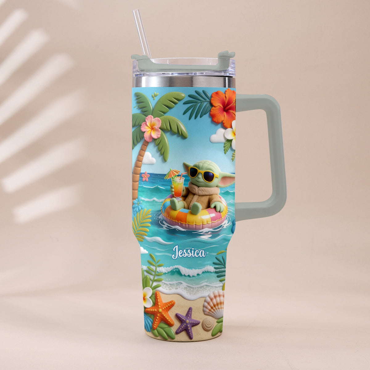 Green Baby Summer Vibes - Personalized The Force Tumbler With Plush Charm