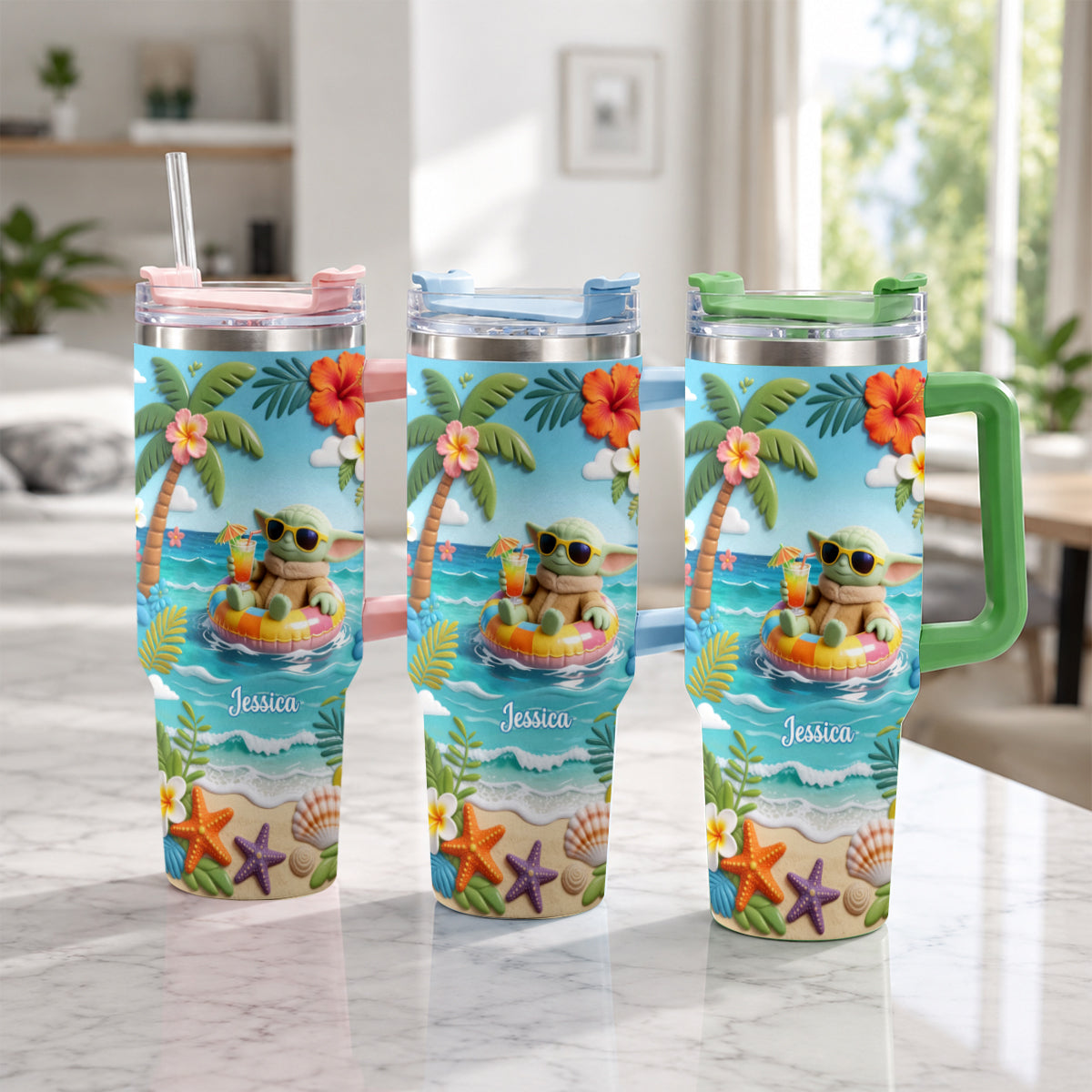 Green Baby Summer Vibes - Personalized The Force Tumbler With Plush Charm