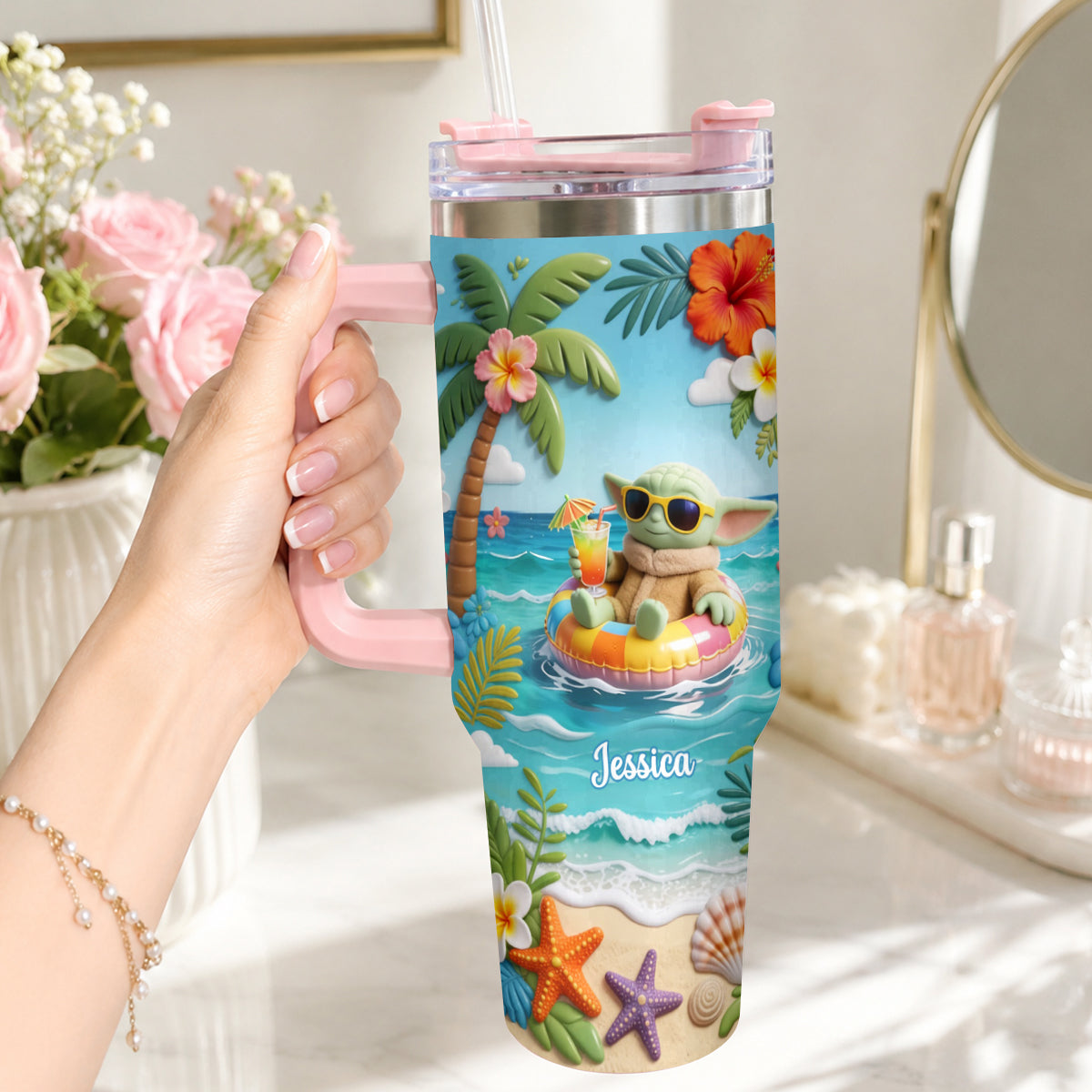 Green Baby Summer Vibes - Personalized The Force Tumbler With Plush Charm