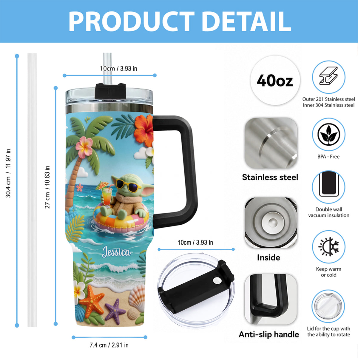 Green Baby Summer Vibes - Personalized The Force Tumbler With Plush Charm