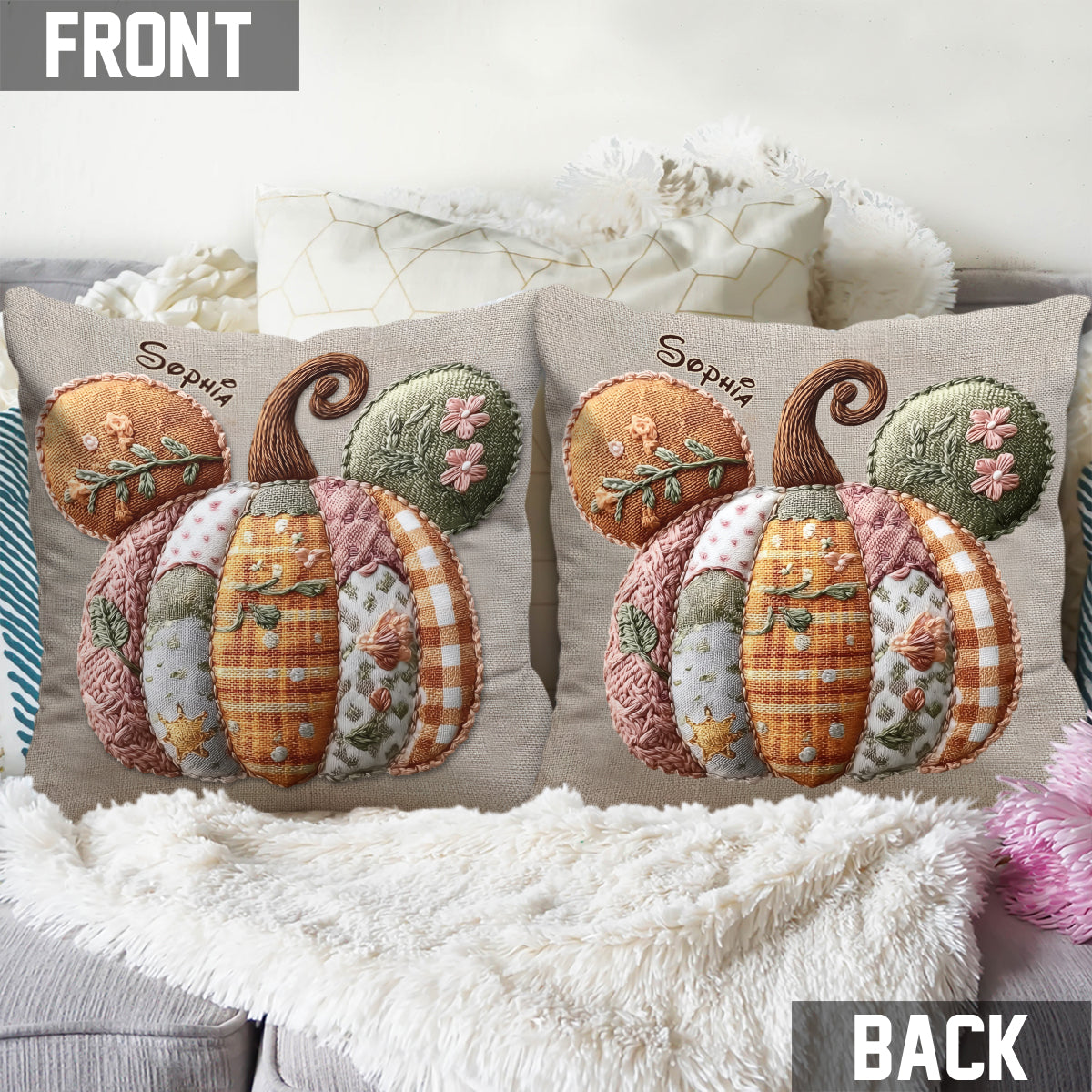 Magical Mouse Ears Fall Pumpkin - Personalized Mouse Throw Pillow