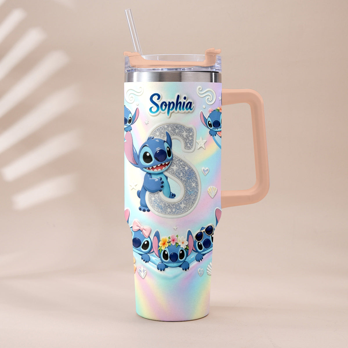 Cute Blue Alien With Letter - Personalized Ohana Tumbler With Plush Charm