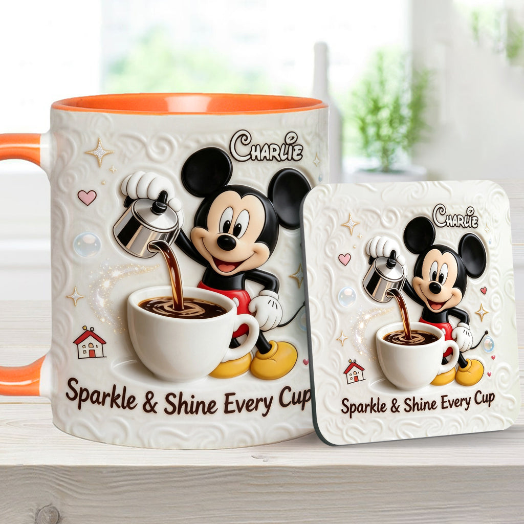 Sparkle & Shine Every Cup - Personalized Mouse Accent Mug & Coaster