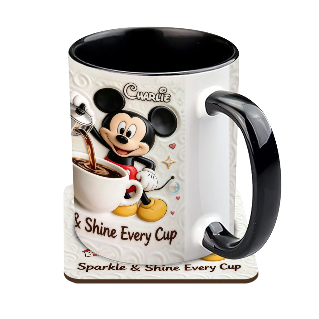 Sparkle & Shine Every Cup - Personalized Mouse Accent Mug & Coaster