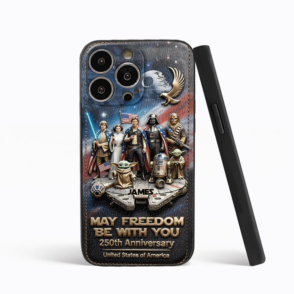 May Freedom Be With You - Personalized The Force 3D Embossed Leather Phone Case
