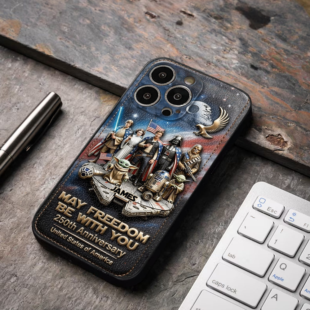 May Freedom Be With You - Personalized The Force 3D Embossed Leather Phone Case