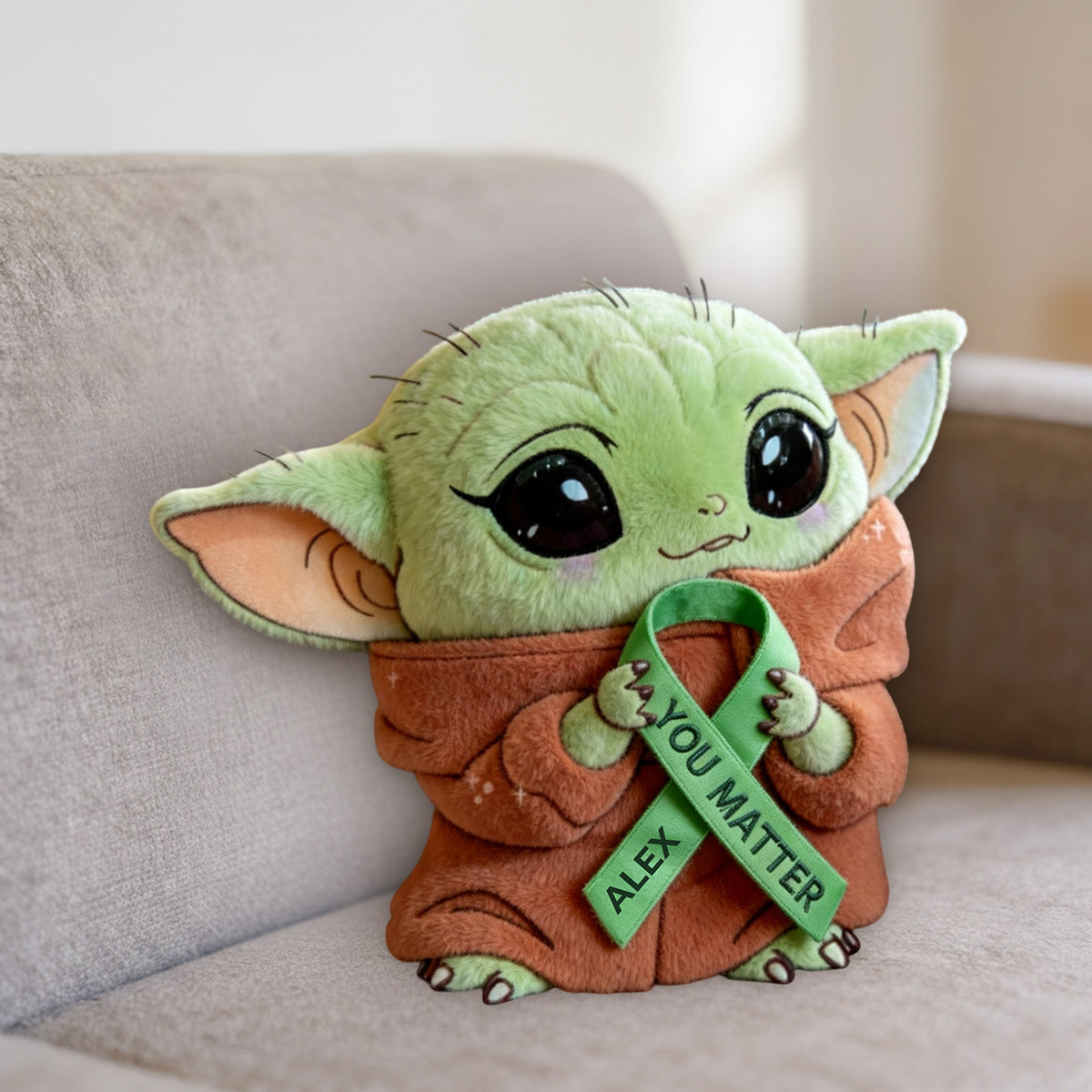 You Matter Green Ribbon - Personalized Mental Health Awareness Premium Faux Fur Pillow