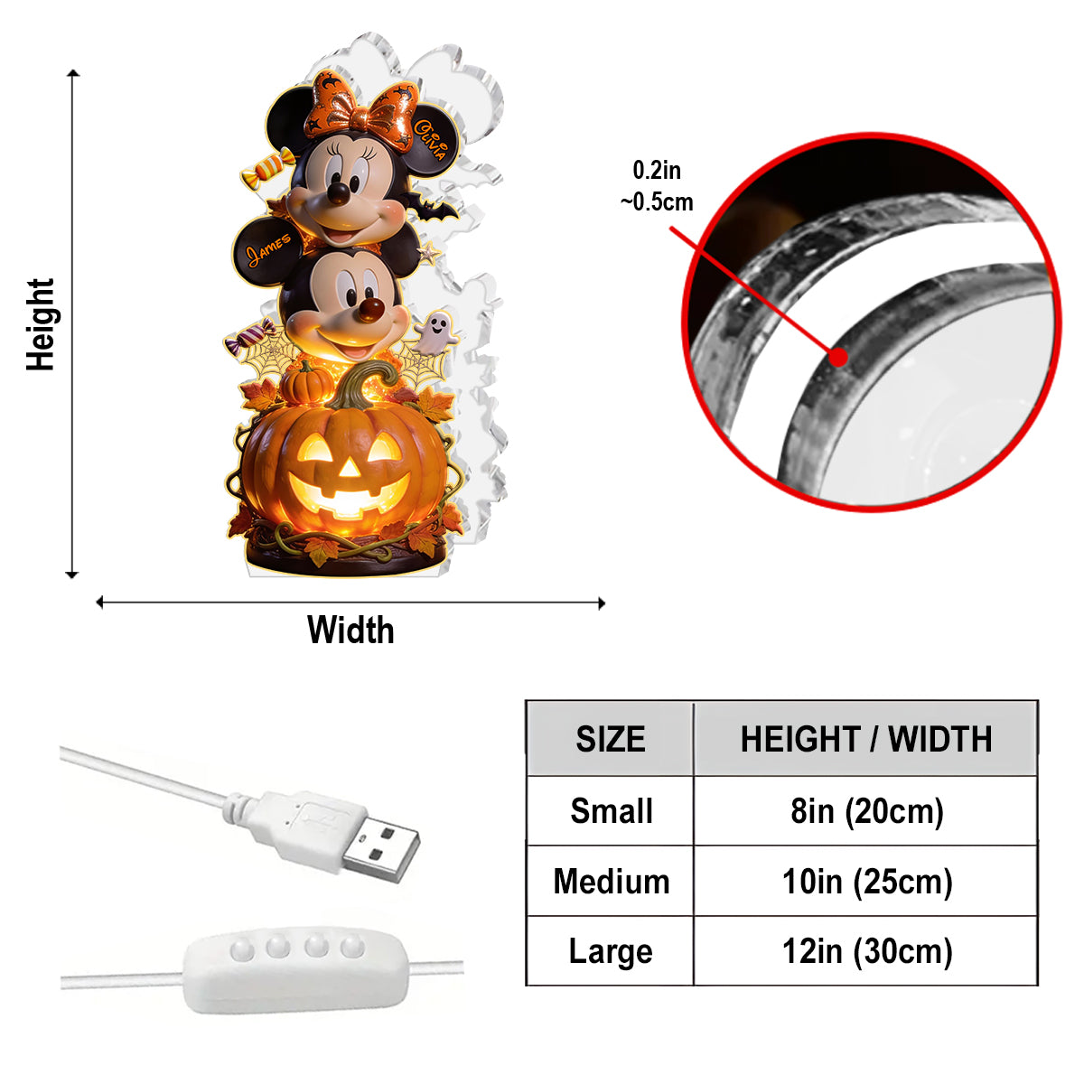 Happy Halloween Couple Gift - Personalized Mouse Acrylic LED Night Light