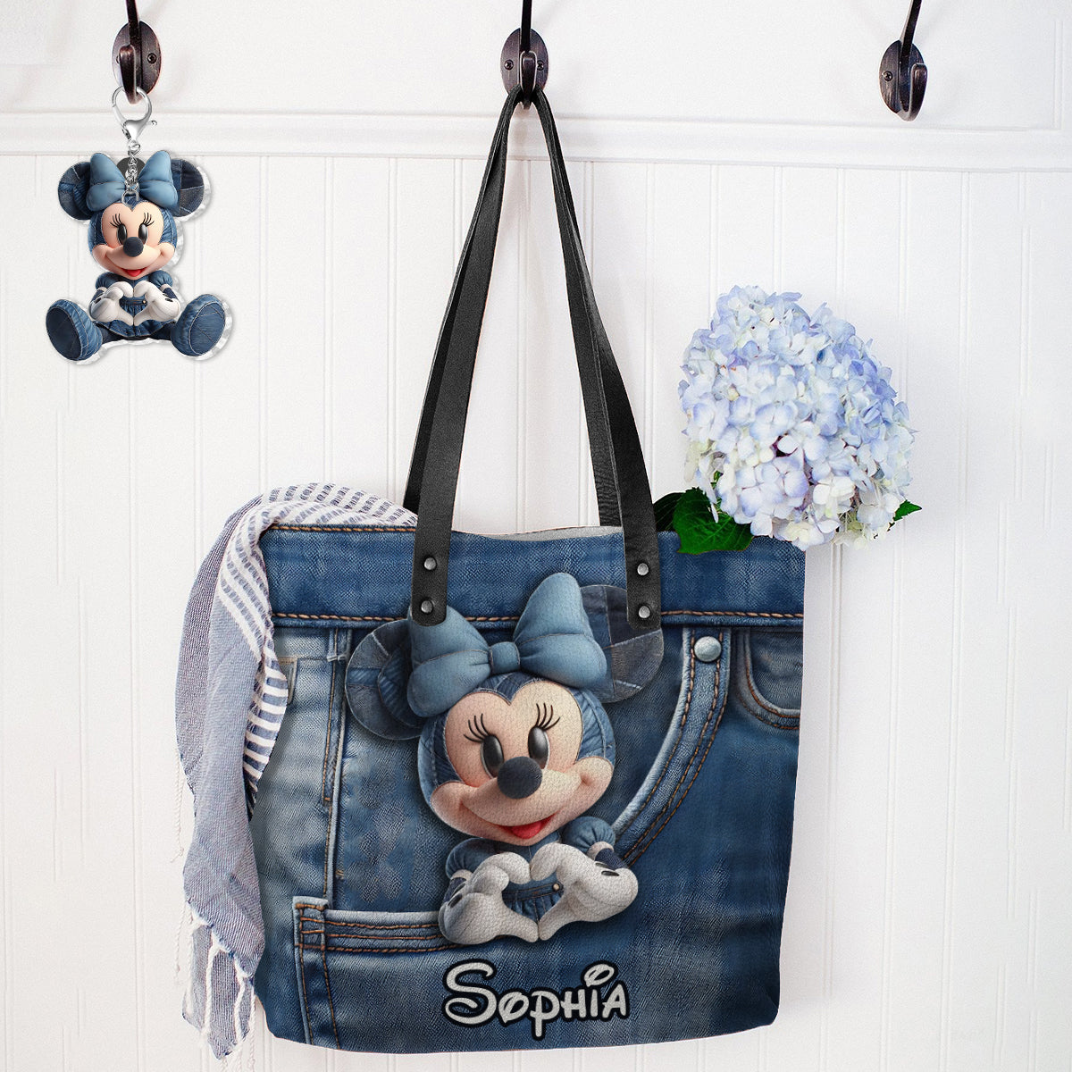 Magical Mouse Ears - Personalized Mouse Leather Tote Bag With Charm