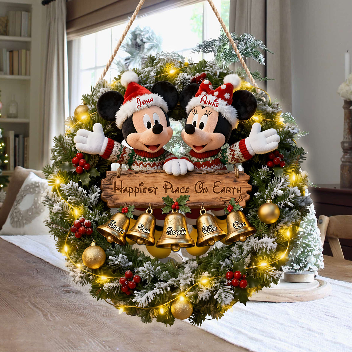 Christmas Bells Wreath With Led Light - Personalized Mouse LED Light Acrylic Sign