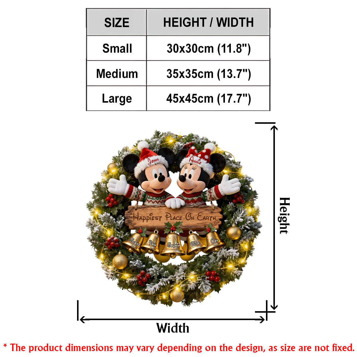 Christmas Bells Wreath With Led Light - Personalized Mouse LED Light Acrylic Sign