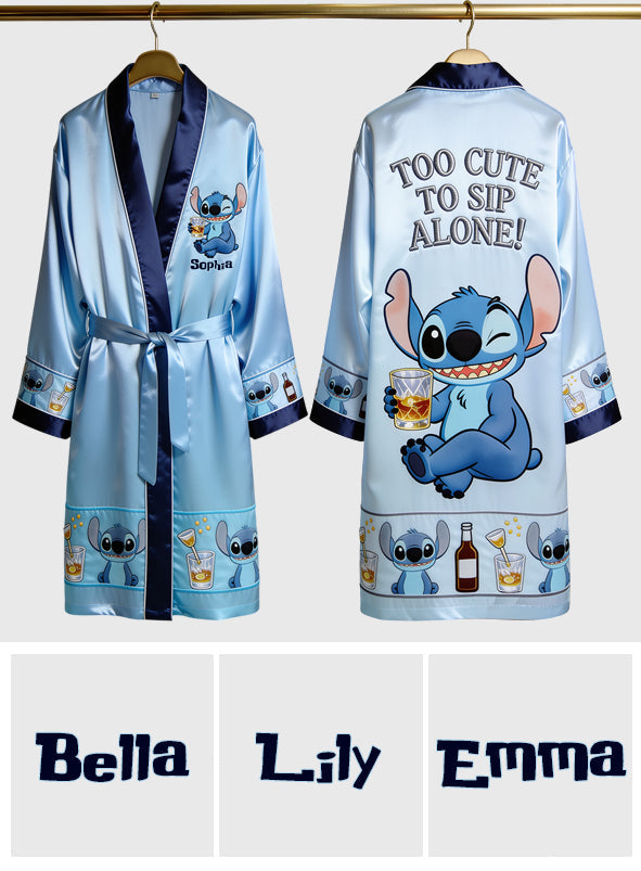 Too Cute To Sip Alone - Personalized Ohana Satin Robe