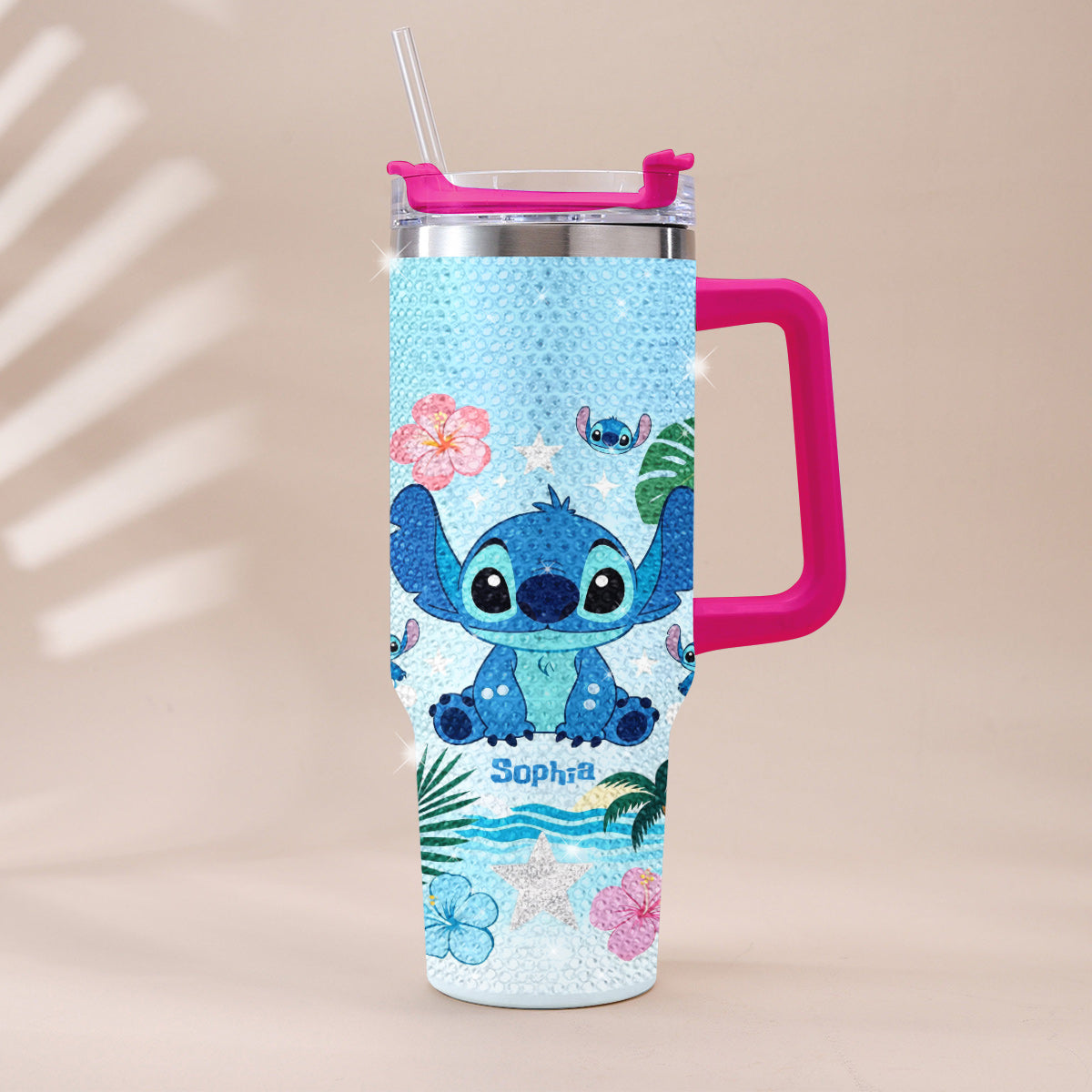 Ohana Means Family - Personalized Ohana Rhinestone Tumbler With Handle