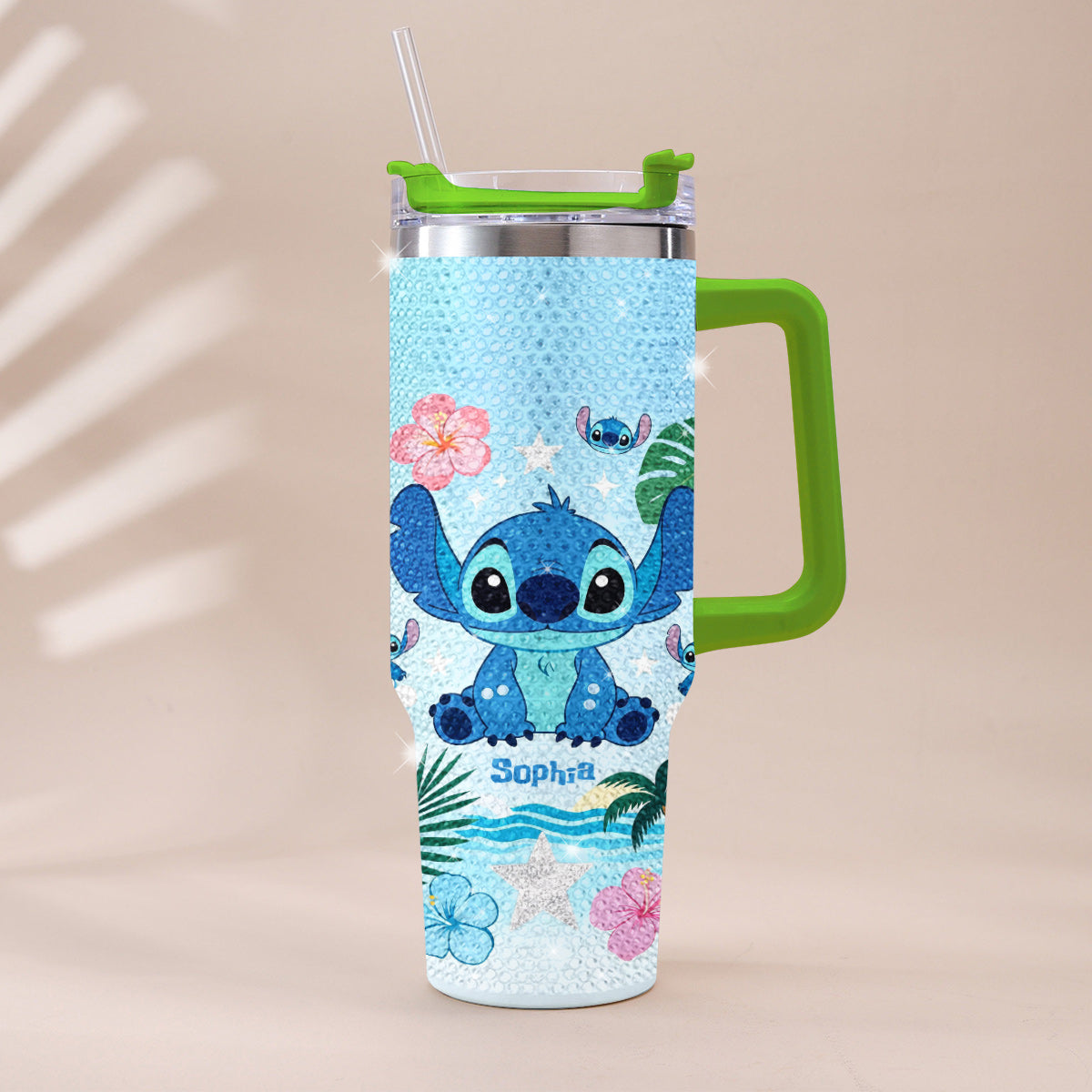 Ohana Means Family - Personalized Ohana Rhinestone Tumbler With Handle