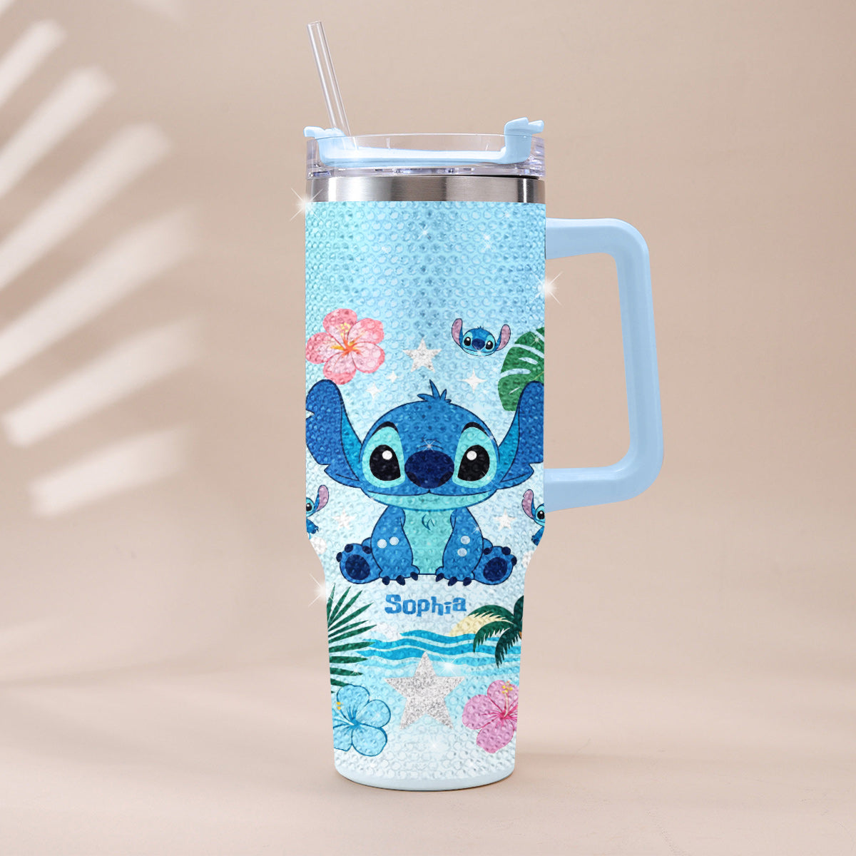 Ohana Means Family - Personalized Ohana Rhinestone Tumbler With Handle