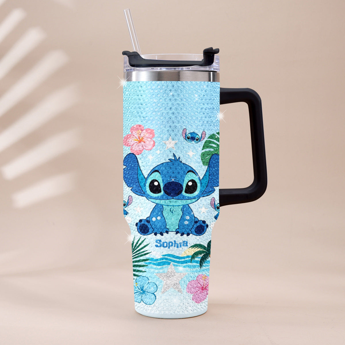 Ohana Means Family - Personalized Ohana Rhinestone Tumbler With Handle