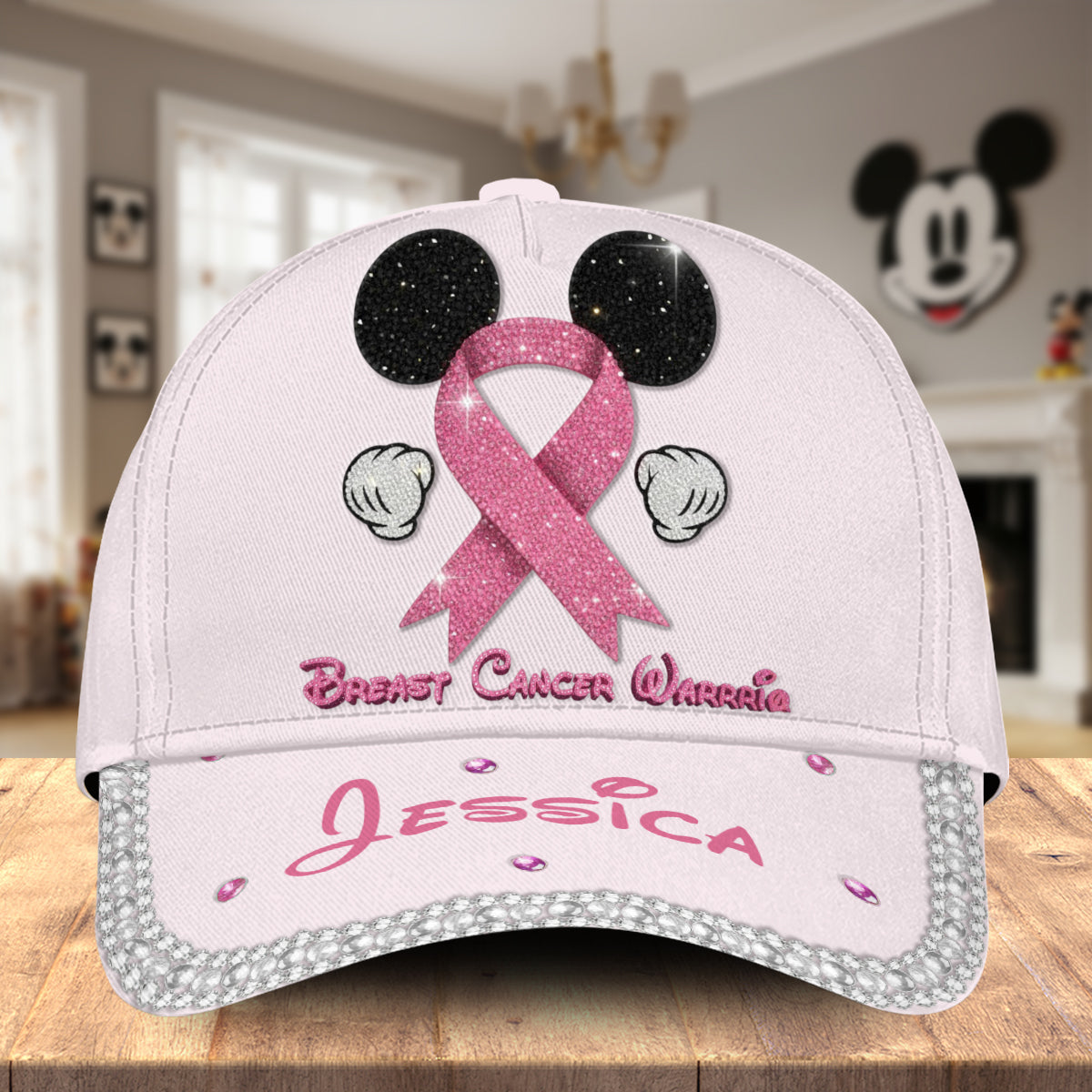 Gems Glitter Tackle Breat Cancer Baseball Cap - Personalized Breast Cancer Awareness Classic Cap