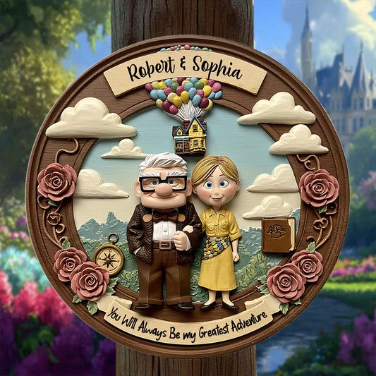 You Are My Greatest Adventure - Personalized Couple Round Wood Sign