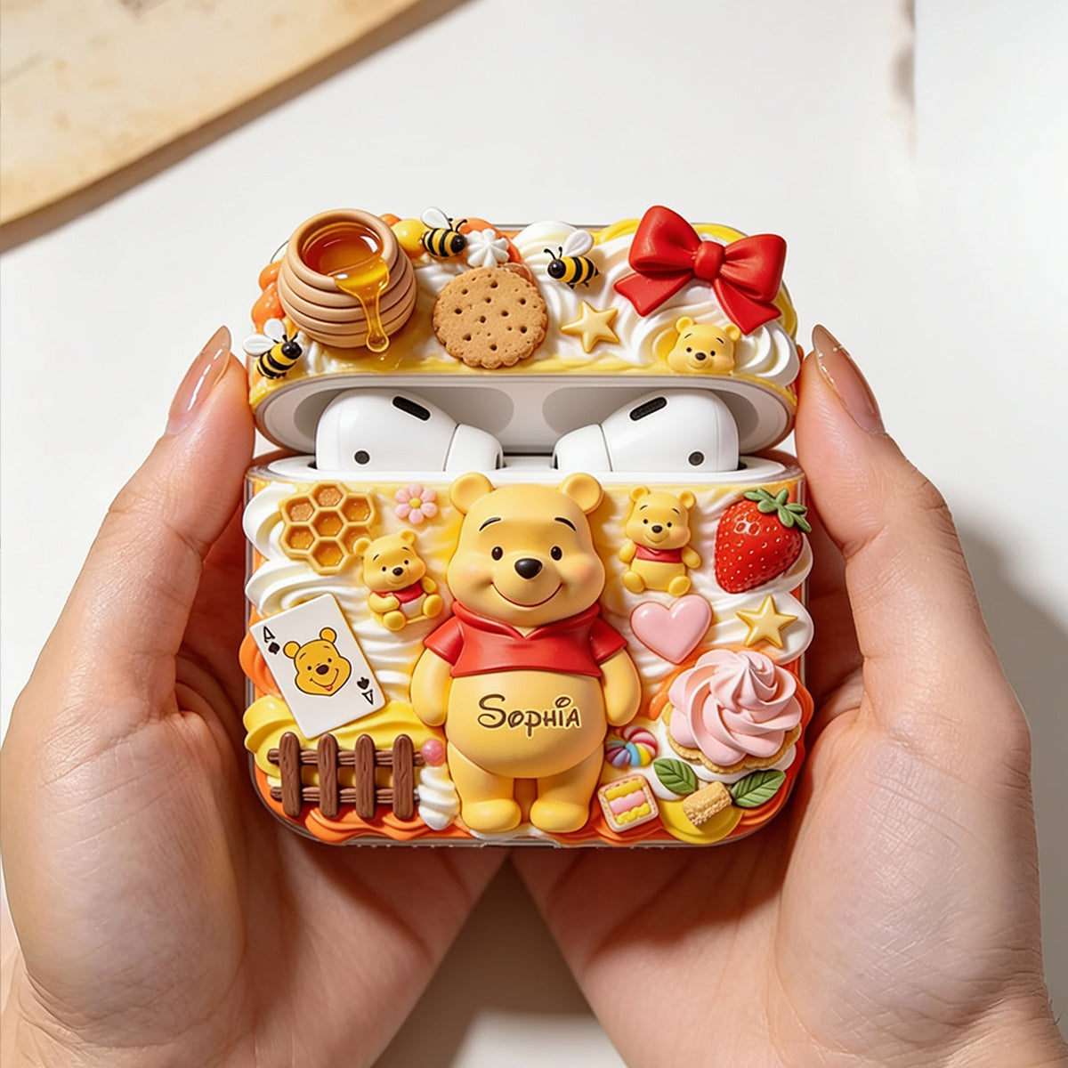 Sweet Bear - Personalized Yellow Bear Bluetooth Earbuds Case Cover