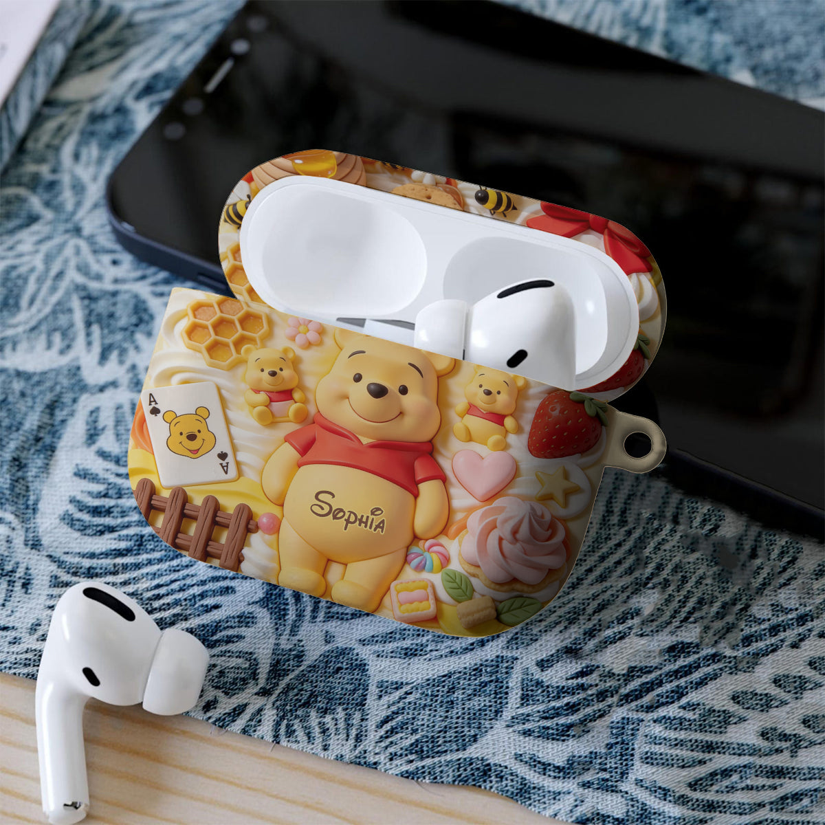 Sweet Bear - Personalized Yellow Bear Bluetooth Earbuds Case Cover