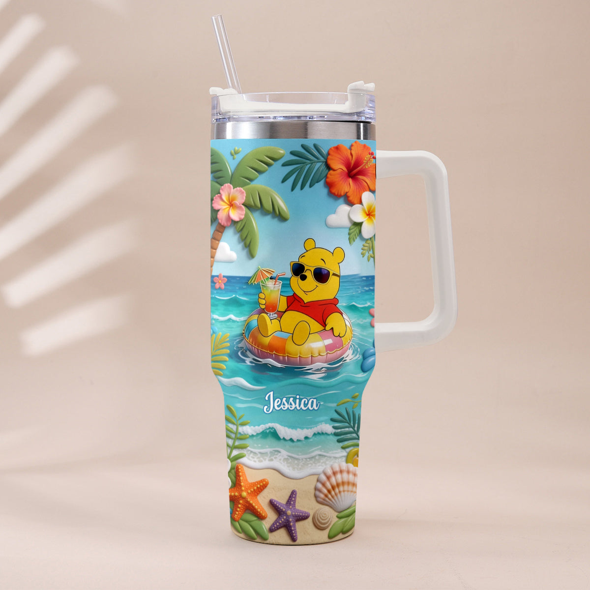 Yellow Bear Summer Vibes - Personalized Yellow Bear Tumbler With Plush Charm