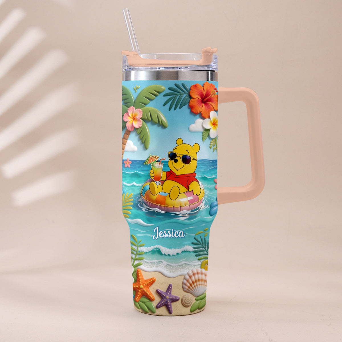 Yellow Bear Summer Vibes - Personalized Yellow Bear Tumbler With Plush Charm