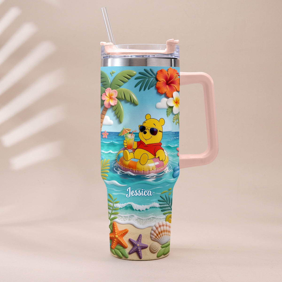 Yellow Bear Summer Vibes - Personalized Yellow Bear Tumbler With Plush Charm