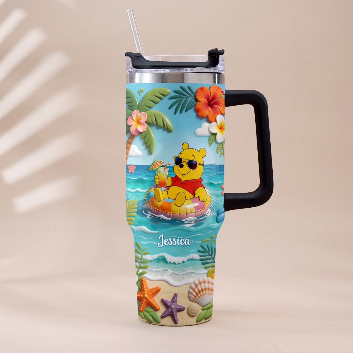 Yellow Bear Summer Vibes - Personalized Yellow Bear Tumbler With Plush Charm