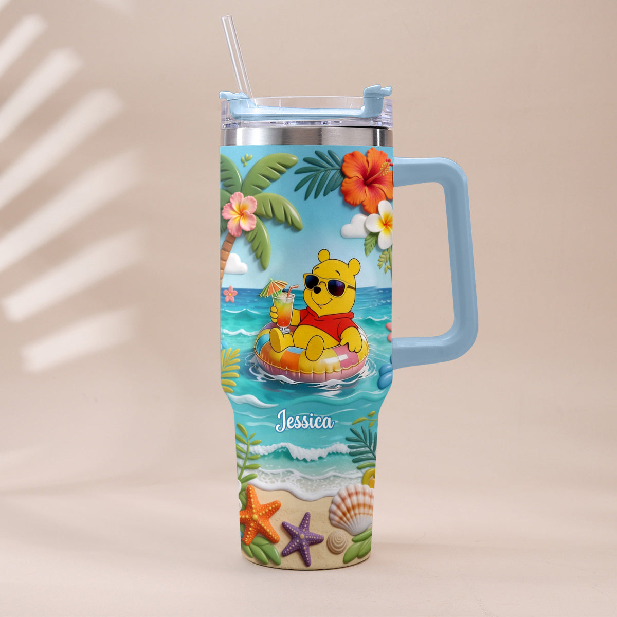Yellow Bear Summer Vibes - Personalized Yellow Bear Tumbler With Plush Charm
