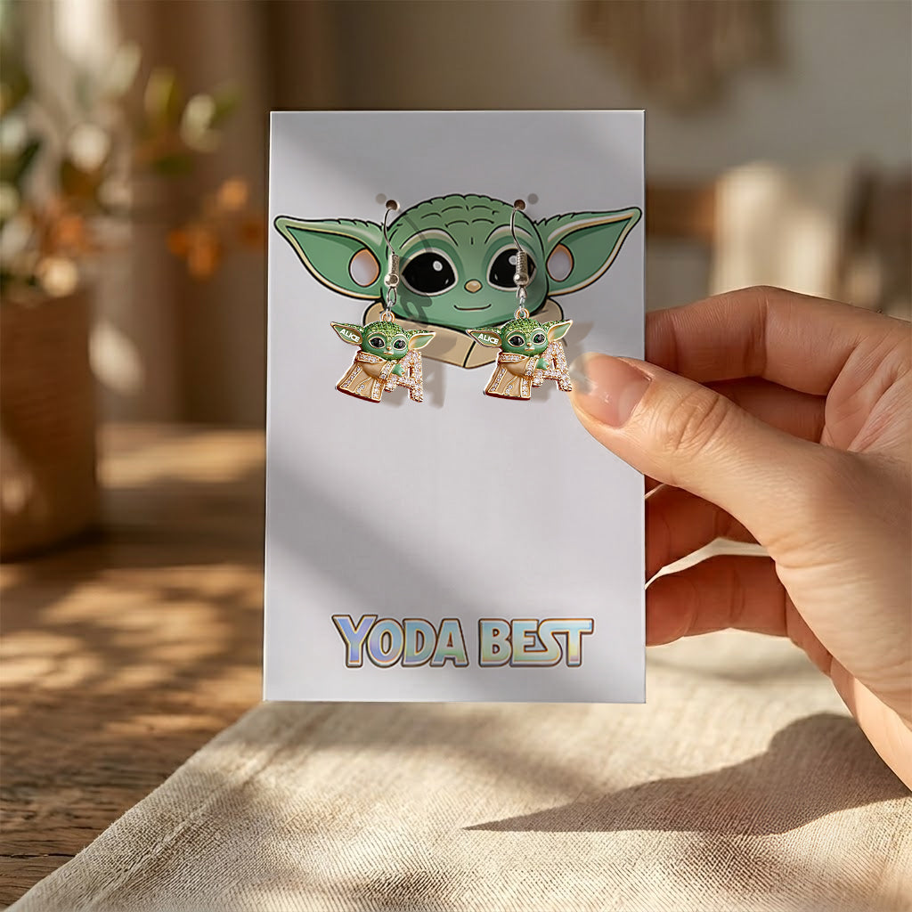 Green Alien Initial Letter - Personalized The Force Earrings With Card