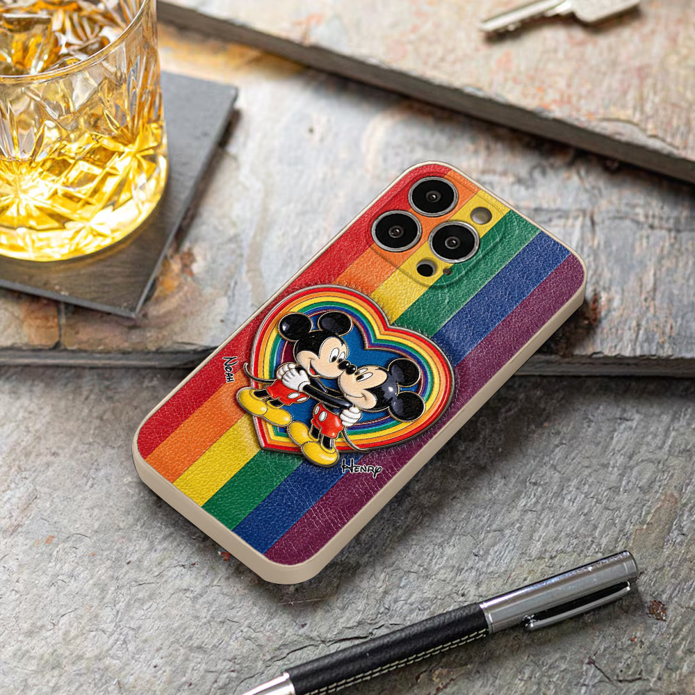 LGBT Cartoon Mouse, Pride Month - Personalized LGBT Support 3D Embossed Leather Phone Case