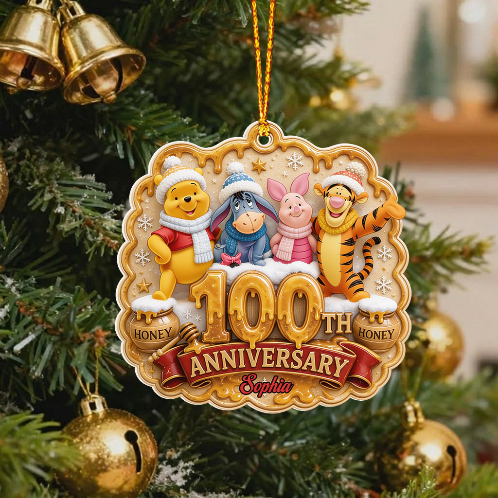 Honey Bear 100th Anniversary - Personalized Yellow Bear Premium 3D Ornament