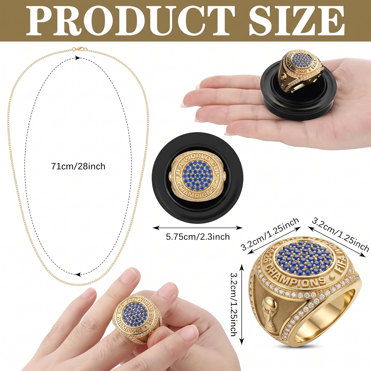 SPAIN - World Champion 2026 Premium Ring With Display Neck Chain And Stand