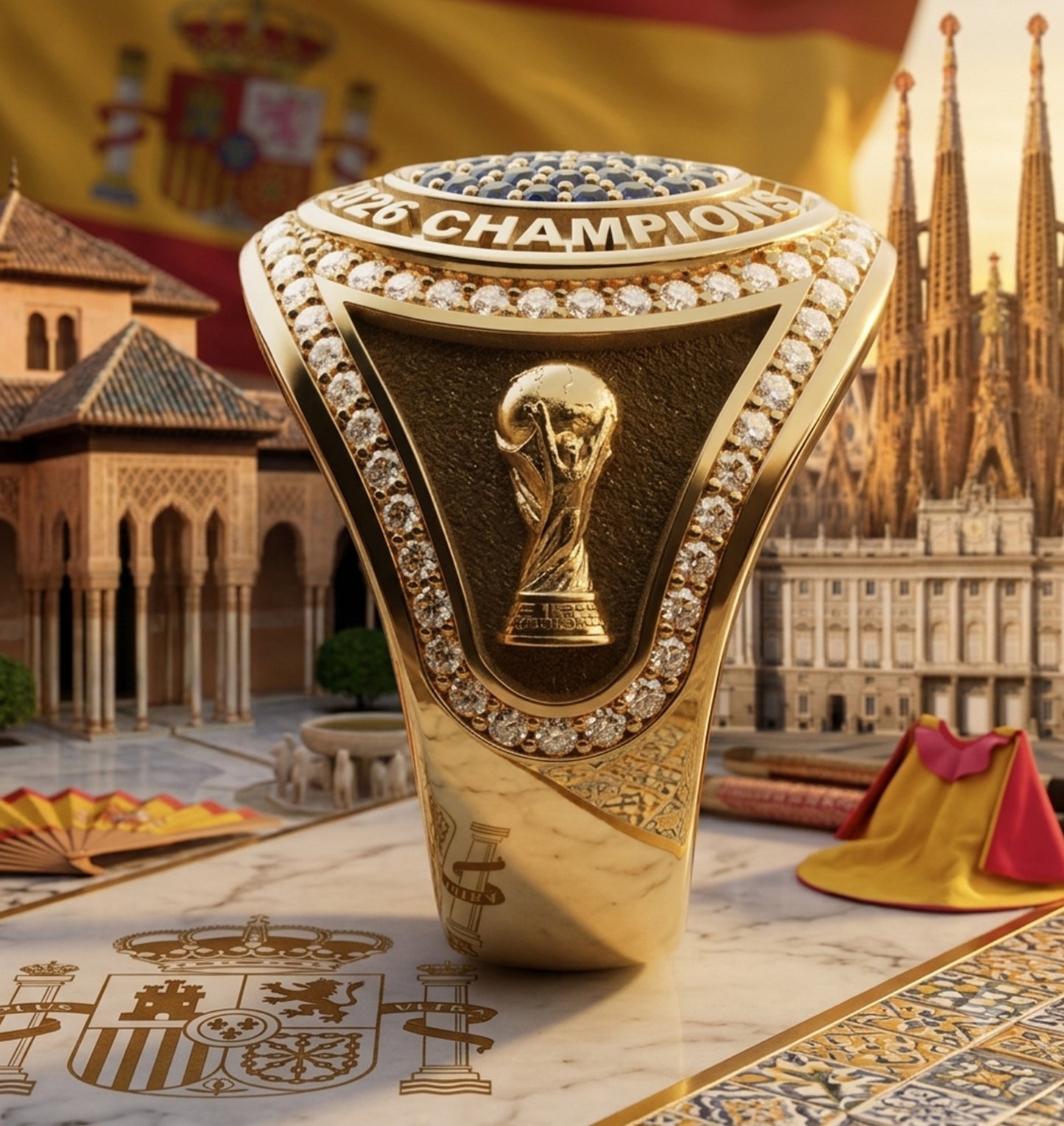 SPAIN - World Champion 2026 Premium Ring With Display Neck Chain And Stand