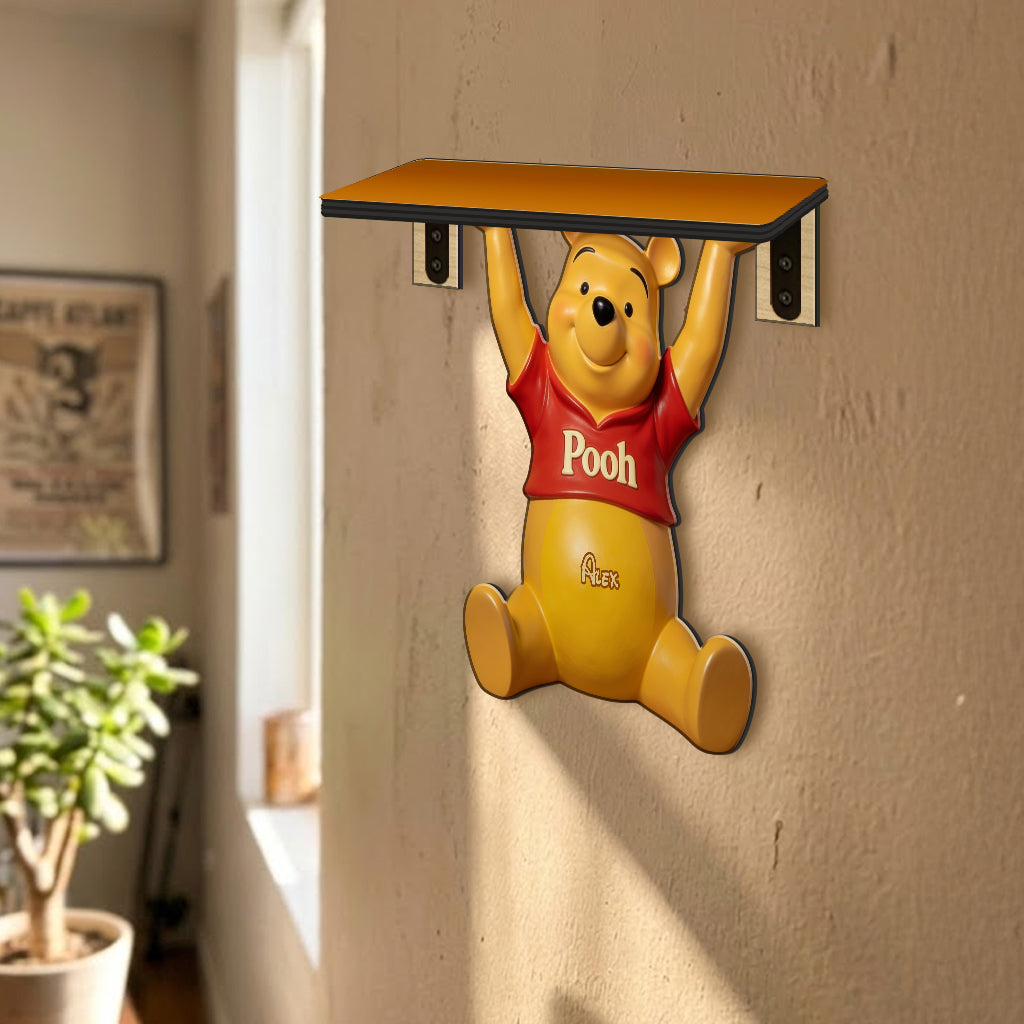 Cute Bear - Personalized Yellow Bear Wooden Floating Shelf